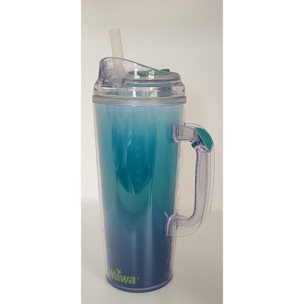 Wawa Tumbler Cold Cup Reusable Straw Lid 24 oz Summer Mug Blue Ombre Goose Logo